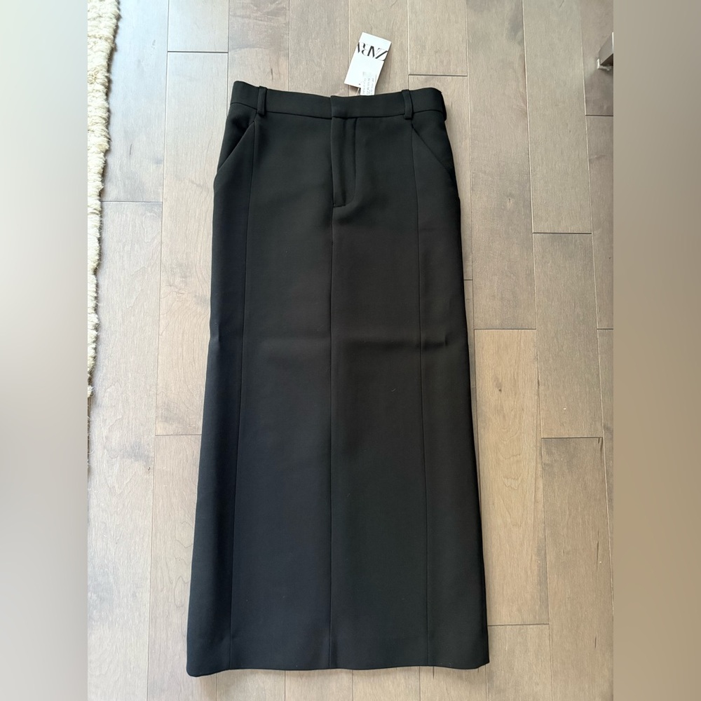 NWT ZARA Wool Blend Long Black Pencil Skirt Back Slit 8516/446/800 XS